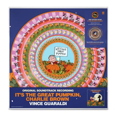 "Original Soundtrack Recording: It's the Great Pumpkin, Charlie Brown, Vince Guaraldi." Illustration mit Kürbissen und Zeichentrickfiguren.