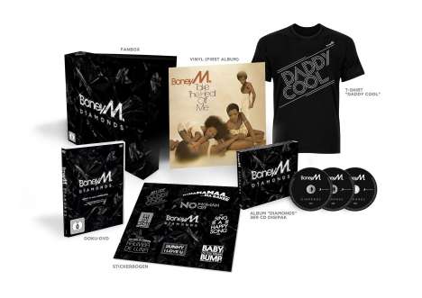 Boney M.: Diamonds (Limited 40th Anniversary Fan Edition), 1 LP, 3 CDs, 1 DVD und 1 T-Shirt