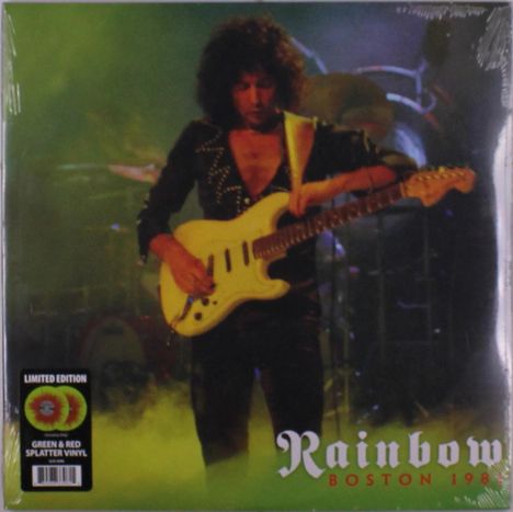 „Rainbow Boston 1981“. Musiker mit E-Gitarre, dunkle Bühne, grüne Beleuchtung, „Limited Edition“ Hinweis unten links.