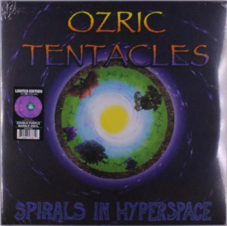 "Ozric Tentacles. Spirals in Hyperspace. Limited Edition. Eine bunte, spiralförmige, abstrakte Illustration."