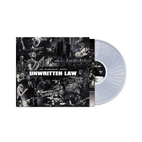 "An Evening With Unwritten Law" steht in großen Buchstaben. Schwarz-weiße Konzertcollage auf einem Schallplattencover.