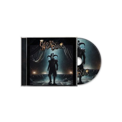 Der Text "Every King Has A Crown". Ein düsteres Albumcover zeigt eine Gestalt mit Hörnern vor einer Menschenmenge auf einer Bühne.