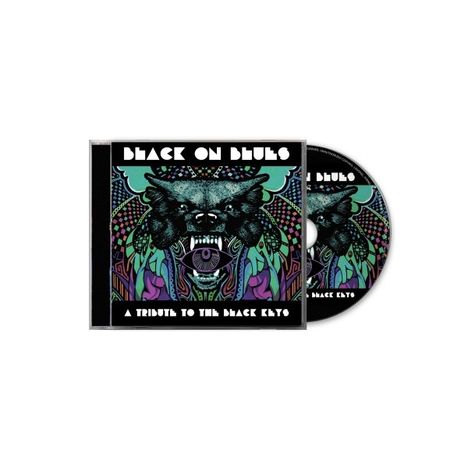 "Black on Blues: A Tribute to the Black Cats" auf einem CD-Cover mit einem psychedelischen Panther und bunten Motiven.