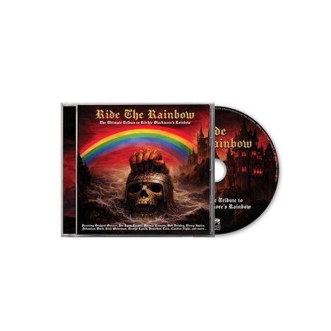 "Ride The Rainbow: The Ultimate Tribute to Ritchie Blackmore's Rainbow" zeigt einen Totenschädel, Regenbogen und eine Burg.