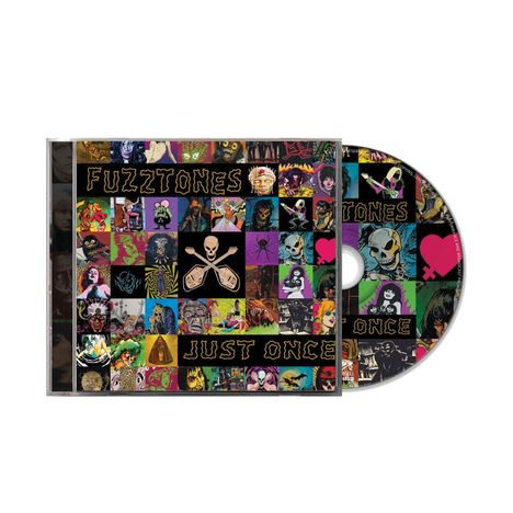 Aufschrift "Fuzztones" und "Just Once". Collage aus farbenfrohen Comic-Bildern. CD mit ähnlichem Design.