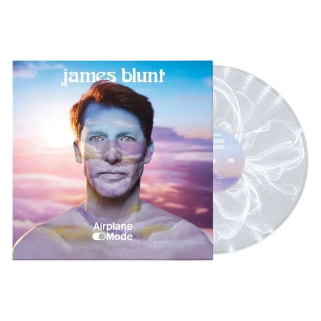 Covertext: „james blunt“ und „Airplane Mode“. Gesicht mit bunten Wolken, daneben durchsichtige Schallplatte.