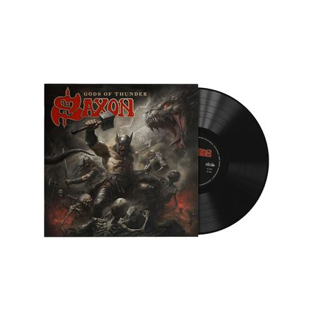 Text: "Gods of Thunder", "Saxon". Ein Krieger bekämpft Skelette, ein großer Drachenkopf ist sichtbar.
