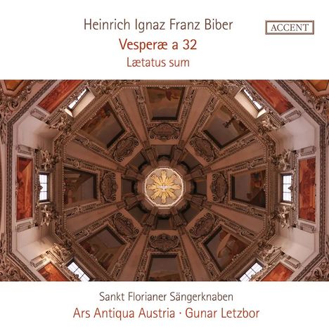 Text: Heinrich Ignaz Franz Biber, Vespræ a 32, Lætatus sum, Sankt Florianer Sängerknaben, Ars Antiqua Austria, Gunar Letzbor.

Eine verzierte Deckenansicht mit kunstvollen Malereien und Ornamenten.