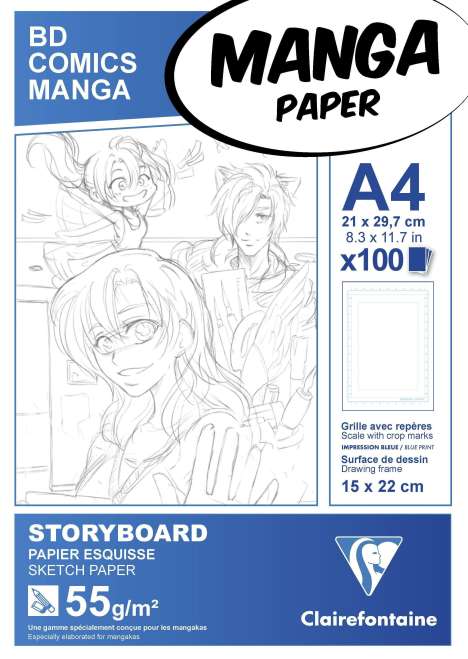 Manga-Block für Storyboard A4 100 Blatt 55g, mit einfachem Raster, Buch