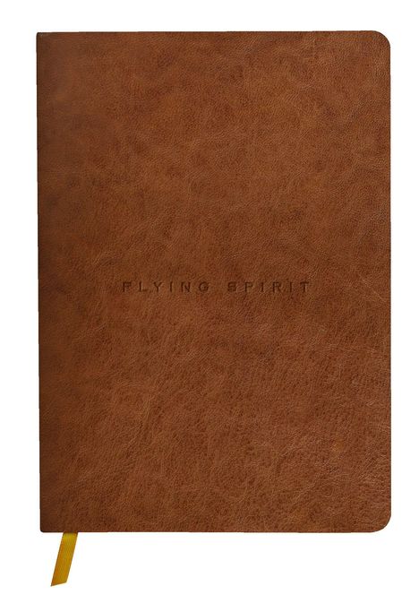 Flying Spirit, Notizbuch A5 mit Fadenbindung und glänzendem Ledereinband, cognac, 90 Blatt 90g liniert, Diverse