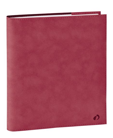 Ein roter, lederähnlicher Ordner mit einem kleinen, unauffälligen Logo in der rechten unteren Ecke.