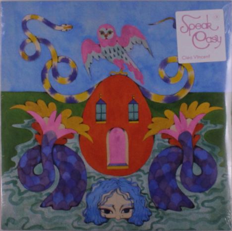 Text: "Speak Easy" und "Cléo Vincent". Illustration mit bunten Fabelwesen, Gebäude und Gesicht im Wasser.