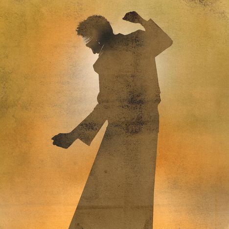 Eine gestische Illustration einer Person im Profil auf orange-braunem Hintergrund.