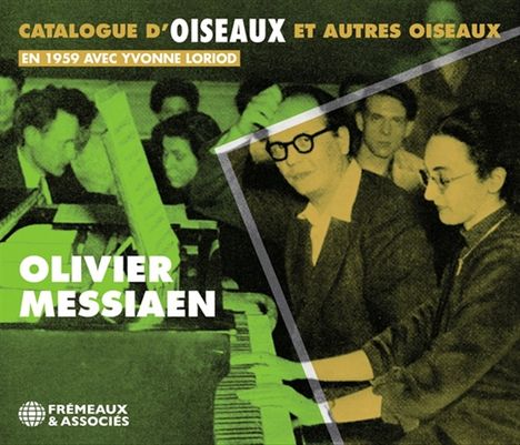 CATALOGUE D'OISEAUX ET AUTRES OISEAUX. Olivier Messiaen spielt Klavier, umgeben von Personen in einem Retro-Stil.