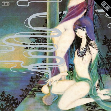 Illustration mit weiblicher Figur, dekorativen Linien und botanischen Elementen in sanften Farbtönen.