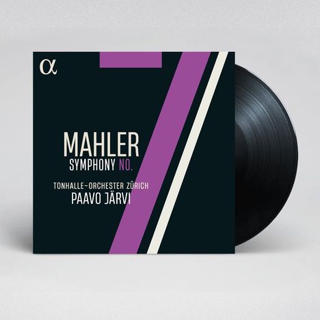 "Mahler Symphony No. 7" mit Tonhalle-Orchester Zürich und Paavo Järvi. Schwarzes Cover mit lila Akzent und Logo.