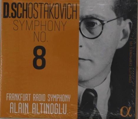 "D. Schostakovich Symphony No. 8, Frankfurt Radio Symphony, Alain Altinoglu." Links Text, rechts s/w Porträt einer Person.