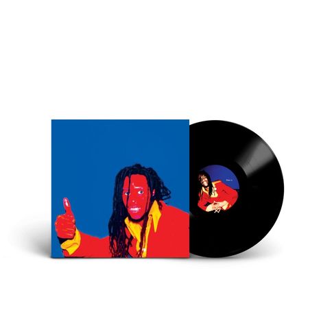 Texte: "Face A". Illustration: Person mit Dreads in rot-gelber Kleidung, Daumen hoch. Schwarze Schallplatte daneben.