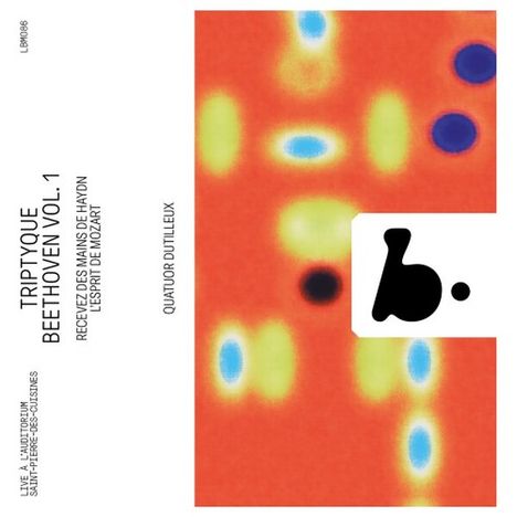 „Triptyque Beethoven Vol. 1“ steht links. Abstrakte Muster mit farbigen Ovalen in Gelb, Blau und Rot auf der rechten Seite.