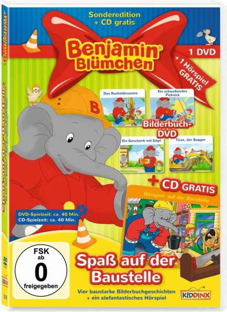 Benjamin Blümchen: Spaß auf der Baustelle (Bilderbuch-DVD), 1 DVD und 1 CD