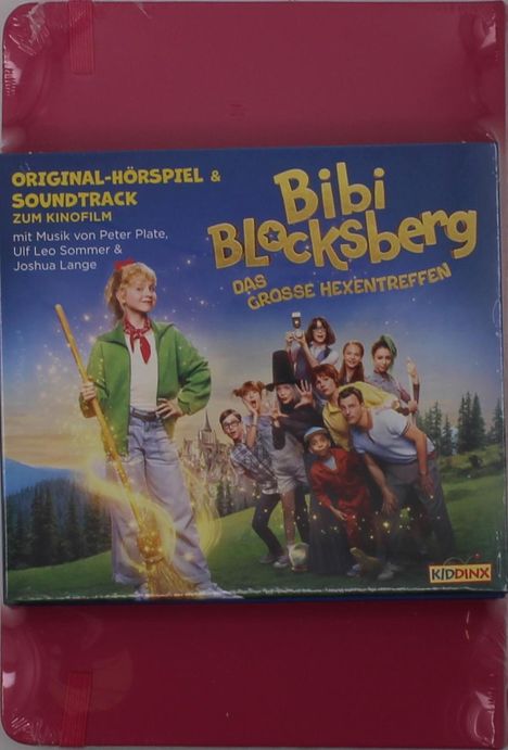 Text: "ORIGINAL-HÖRSPIEL & SOUNDTRACK ZUM KINOFILM", "Bibi Blocksberg: Das große Hexentreffen". Illustration von Bibi mit Hexen.