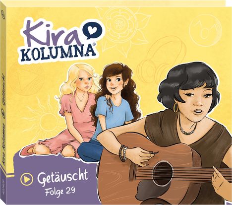 „Getäuscht, Folge 29“. Drei Frauen, eine spielt Gitarre. Illustration auf gelbem Hintergrund.