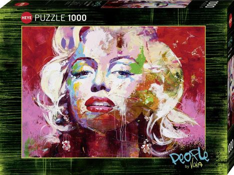 „PUZZLE 1000“, „PEOPLE by Voka“. Farbintensive Illustration einer Frau mit blonden Locken und roten Lippen.