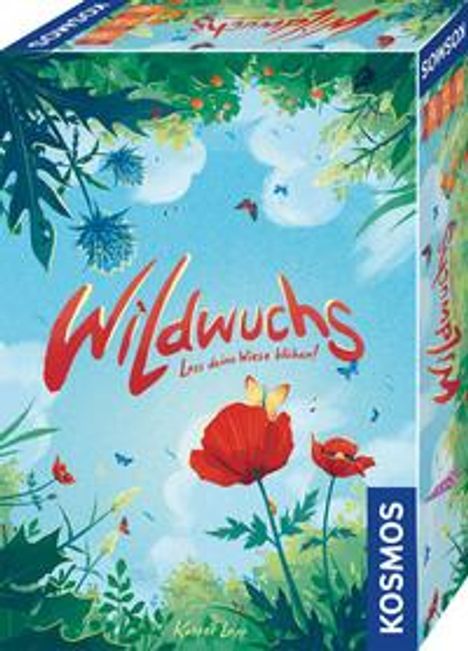 "Wildwuchs. Lass deinen Garten blühen! KOSMOS." Bunte Blumen und Pflanzen in fröhlichem Stil. Verpackungsdesign.