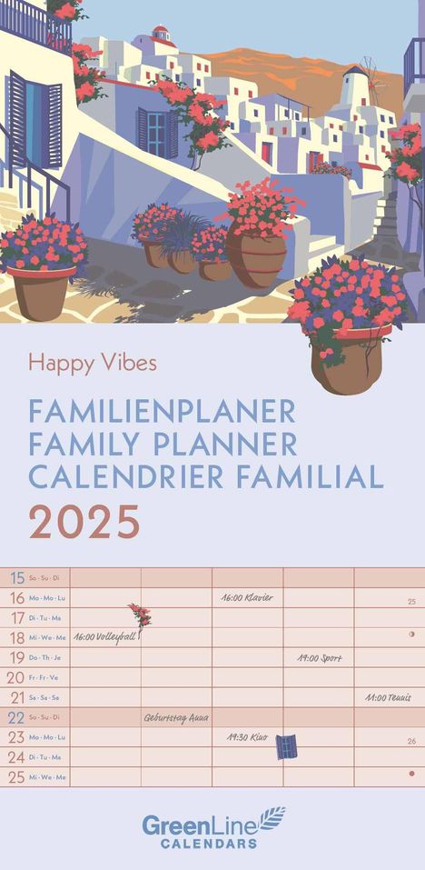 GreenLine Happy Vibes 2025 Familienplaner - Familien-Kalender - Wandkalender - 22x45, Kalender