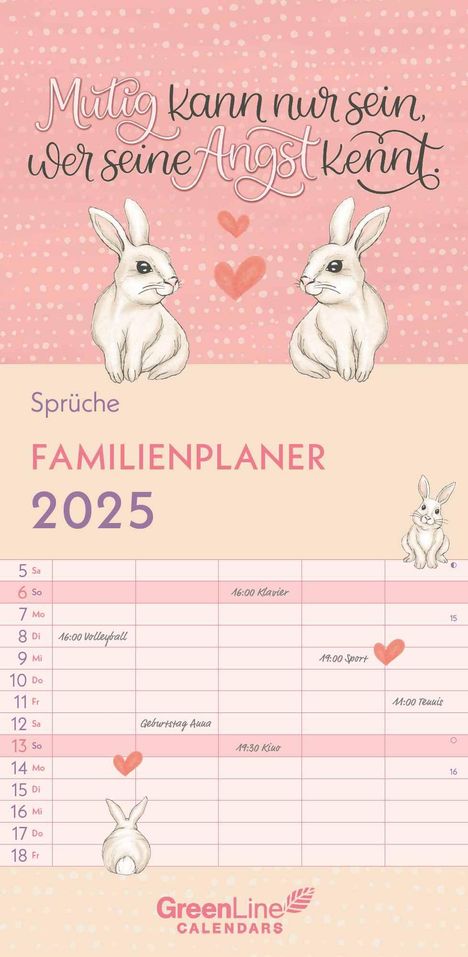 GreenLine Sprüche 2025 Familienplaner -Wandkalender - Familien-Kalender - 22x45, Kalender