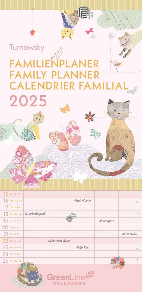 GreenLine Turnowsky 2025 Familienplaner -Wandkalender - Familien-Kalender - 22x45, Kalender