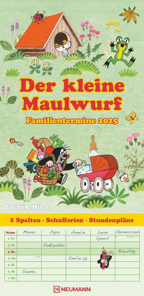 Der kleine Maulwurf 2025 Familienplaner - Familien-Timer - Termin-Planer - Kinder-Kalender - Familien-Kalender - 22x45, Kalender