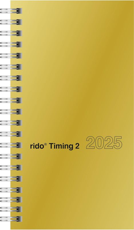 rido/idé 7014121915 Taschenkalender Modell Timing 2 (2025)| 2 Seiten = 1 Woche| A6| 176 Seiten| Glanzkarton-Einband| goldfarben, Buch