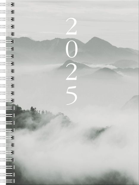 rido/idé 7021807015 Buchkalender Modell Timing 1 (2025) "Cloudy Mountains"| 2 Seiten = 1 Woche| A5| 160 Seiten| Grafik-Einband| grau, Buch