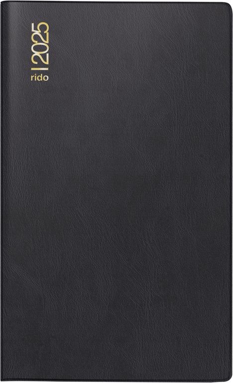 rido/idé 7046962905 Taschenkalender Modell M-Planer (2025)| 2 Seiten = 1 Monat| A6| 32 Seiten| Kunststoff-Einband| schwarz, Buch