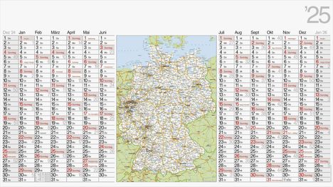 rido/idé 7033680005 Plakatkalender (2025)| 1 Seite = 14 Monate, Kalender