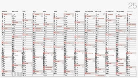 rido/idé 7033690005 Plakatkalender Modell young design XL (2025)| 1 Seite = 13 Monate, Kalender