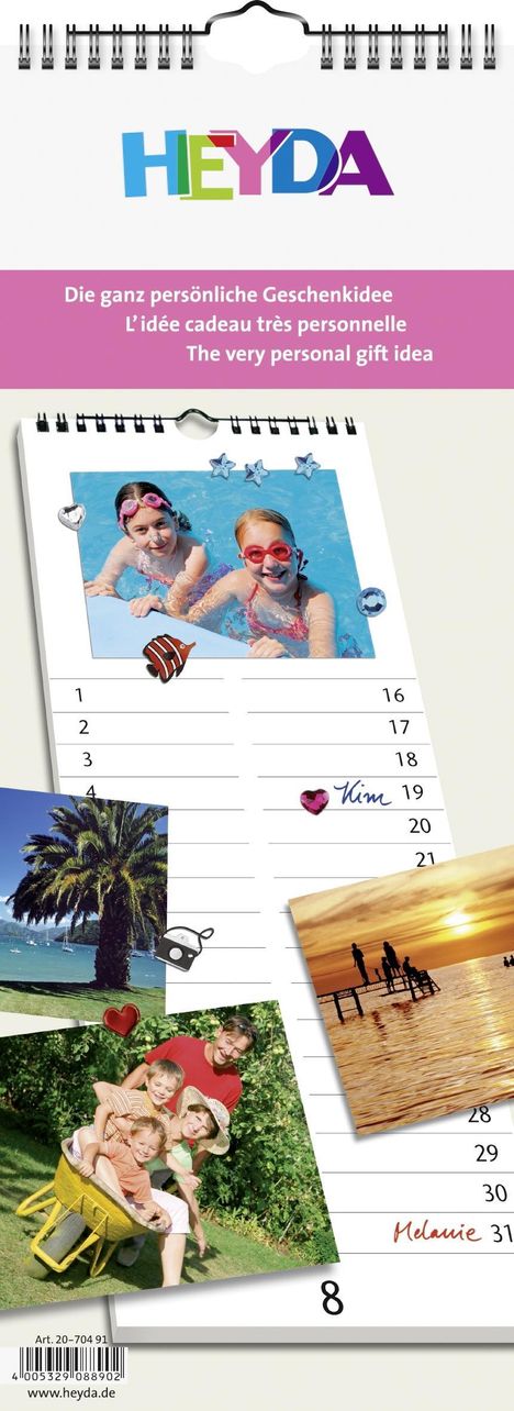 Heyda 2070491, Bastelkalender/DIY-Kalender/Fotokalender, immerwährend, 16 x 42,5 cm, Deckblatt: Kunstdruckpapier, Deckblatt: farbig bedruckt mit Motiv, Monatsblätter: weiß, Kalender