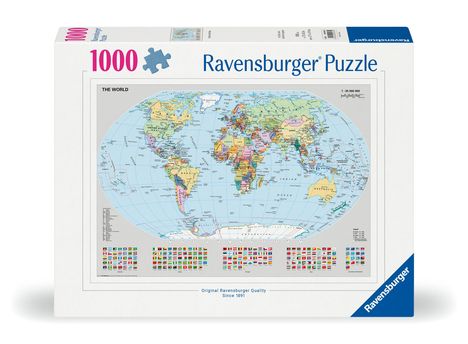 Ravensburger Puzzle 12000065 - Politische Weltkarte - 1000 Teile Puzzle für Erwachsene und Kinder ab 14 Jahren, Puzzle-Weltkarte mit Flaggen, Diverse
