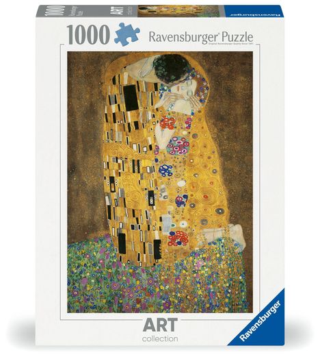 Titel: Ravensburger Puzzle, 1000 Teile, ART Collection. Illustration des Gemäldes "Der Kuss" von Gustav Klimt.