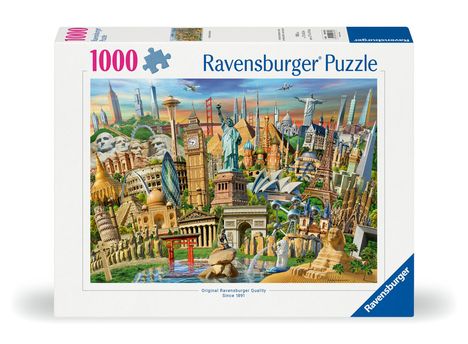 Ravensburger Puzzle 12000332 - Sehenswürdigkeiten weltweit - 1000 Teile Puzzle für Erwachsene und Kinder ab 14 Jahren, Motiv mit Big Ben, Freiheitsstatue und mehr, Diverse