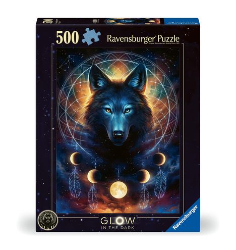 Ravensburger Puzzle 12000442 - Leuchtender Wolf - 500 Teile Puzzle für Erwachsene und Kinder ab 10 Jahren, Leuchtpuzzle mit Wolf-Motiv, Leuchtet im Dunkeln, Diverse