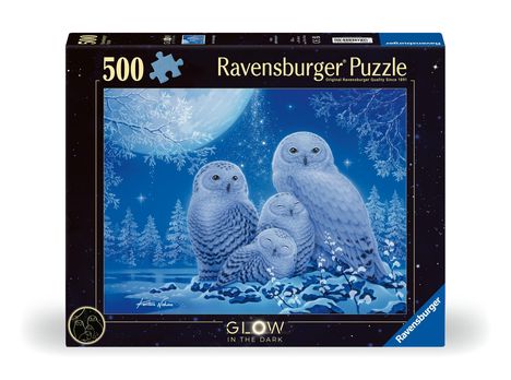 Ravensburger Puzzle 12000479 - Eulen im Mondschein - 500 Teile Puzzle für Erwachsene und Kinder ab 10 Jahren Leuchtpuzzle, Leuchtet im Dunkeln, Diverse