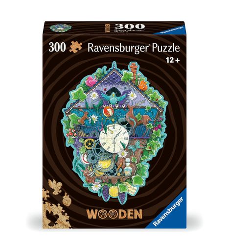 Ravensburger WOODEN Puzzle 12000759 - Kuckucksuhr - 300 Teile Kontur-Holzpuzzle mit stabilen, individuellen Puzzleteilen und 25 kleinen Holzfiguren = Whimsies, für Erwachsene und Kinder ab 12 Jahren, Diverse