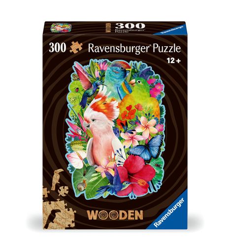 Ravensburger WOODEN Puzzle 12000760 - Exotische Vögel - 300 Teile Kontur-Holzpuzzle mit stabilen, individuellen Puzzleteilen und 25 kleinen Holzfiguren , für Erwachsene und Kinder ab 12 Jahren, Diverse