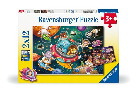Ravensburger Kinderpuzzle - 12000857 Tiere im Weltall - 2x12 Teile Puzzle für Kinder ab 3 Jahren, Diverse