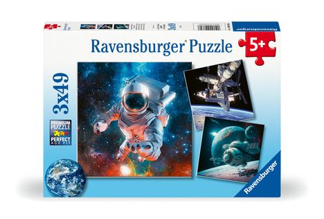 Ravensburger Kinderpuzzle - 12000860 Abenteuer Weltraum- 3x49 Teile Puzzle für Kinder ab 5 Jahren, Diverse