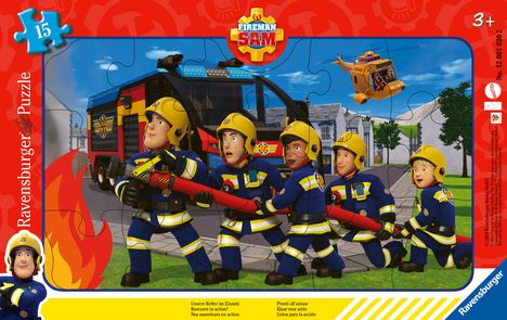 Ravensburger Kinderpuzzle 12001030 - Unsere Retter im Einsatz - 15 Teile Fireman Sam Rahmenpuzzle für Kinder ab 3 Jahren, Diverse