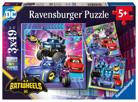 Ravensburger Kinderpuzzle 12001056 - An alle Batwheels! - 3x49 Teile Batwheels Puzzle für Kinder ab 5 Jahren, Diverse