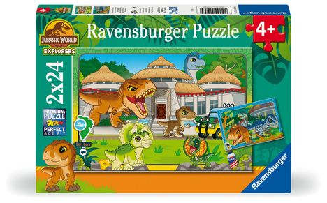 Ravensburger Kinderpuzzle 12001057 - Jurassic World Explorers - 2x24 Teile Jurassic World Explorers Puzzle für Kinder ab 4 Jahren, Diverse
